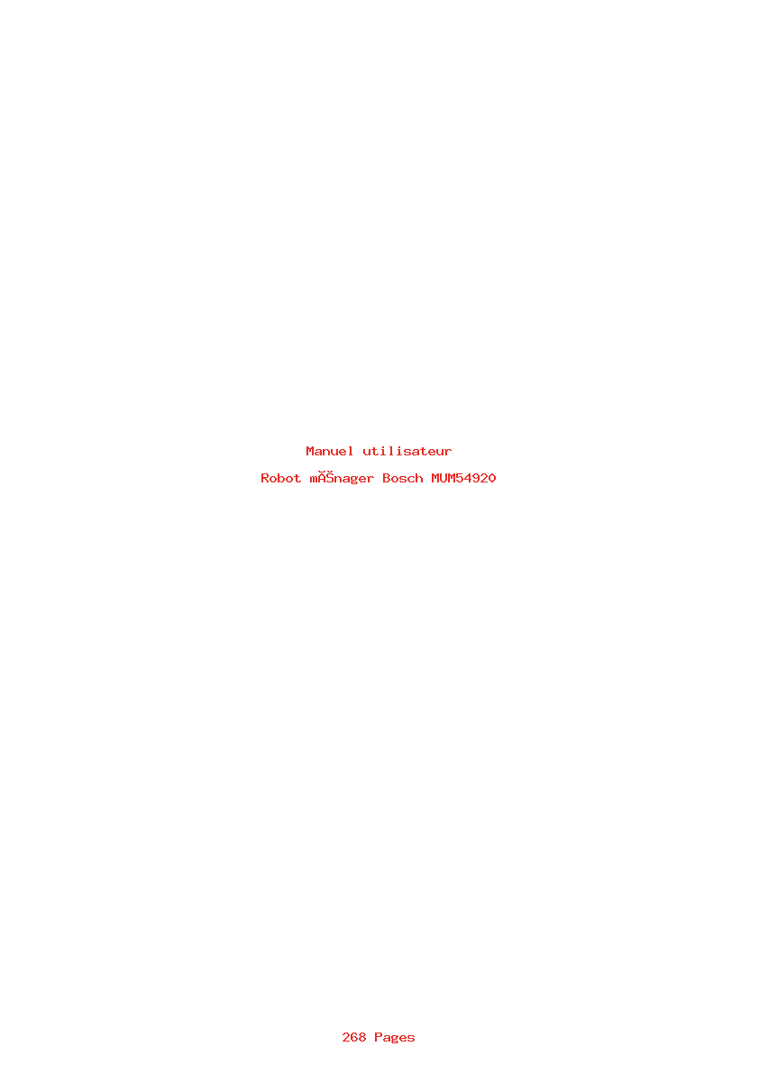 Page 1 de la notice Manuel utilisateur Bosch MUM54920