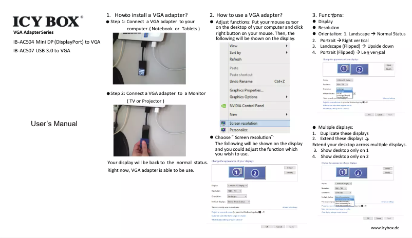 Page 1 de la notice Manuel utilisateur Icy Box IB-AC504