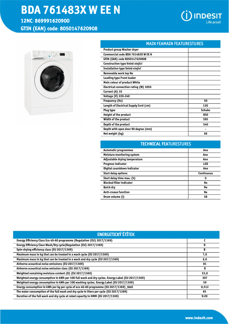 Page n°1 - Manuel utilisateur Indesit BDA 761483X W EE N