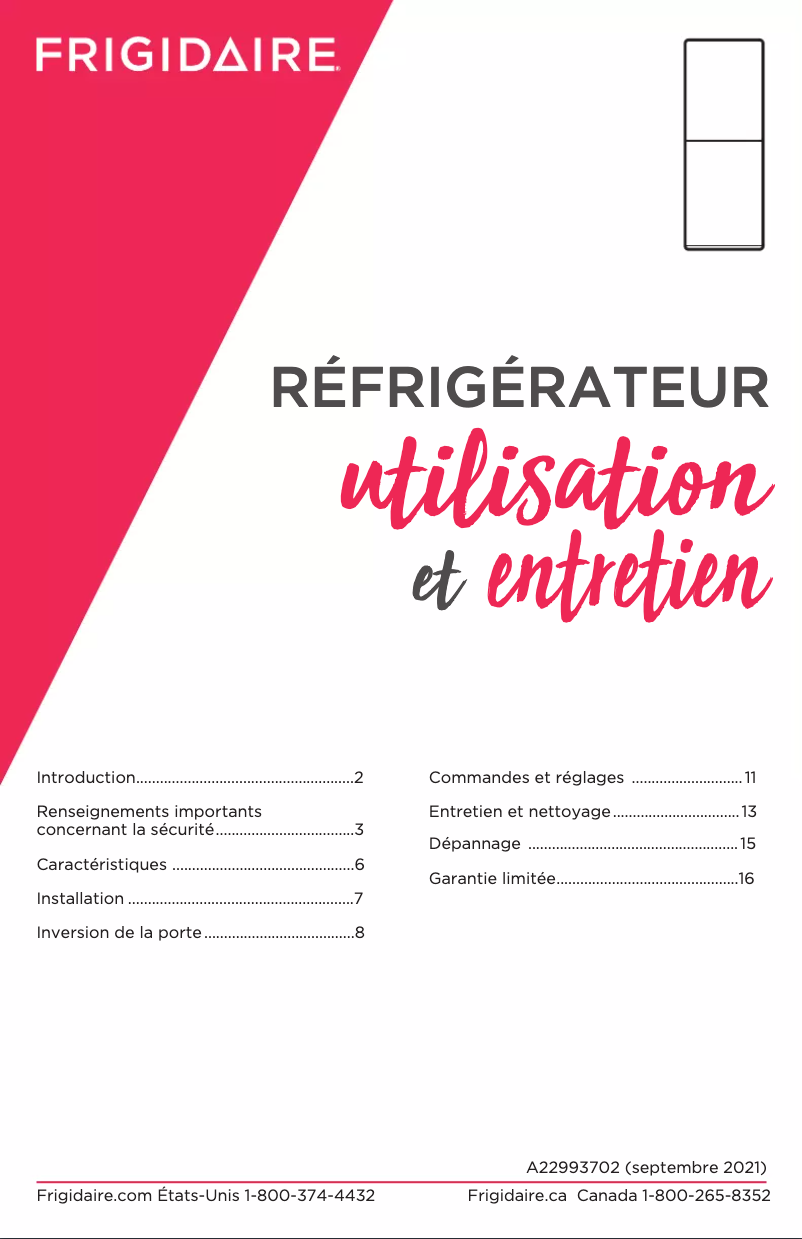 Page 1 de la notice Manuel utilisateur Frigidaire FRBG1224AV