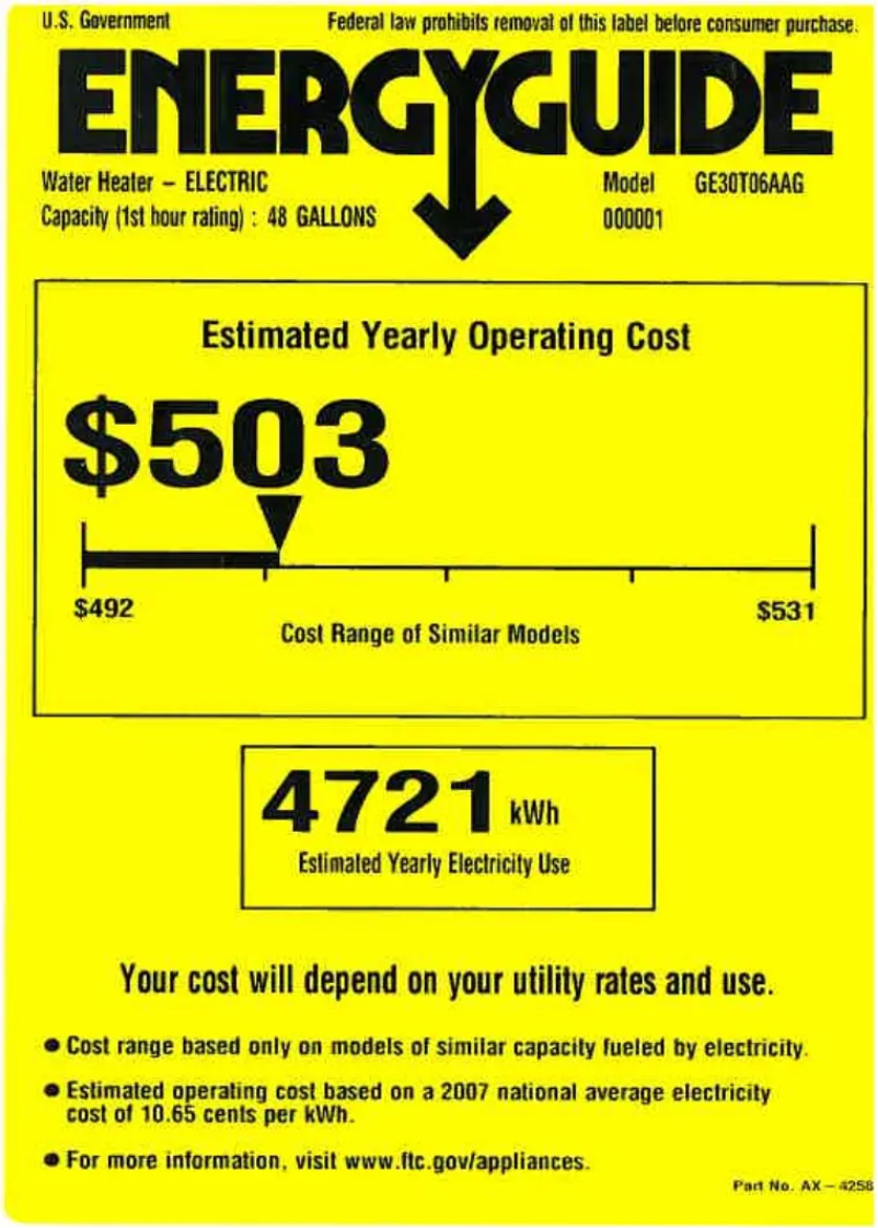 Página 1 del manual Etiqueta energética GE GE30T06AAG