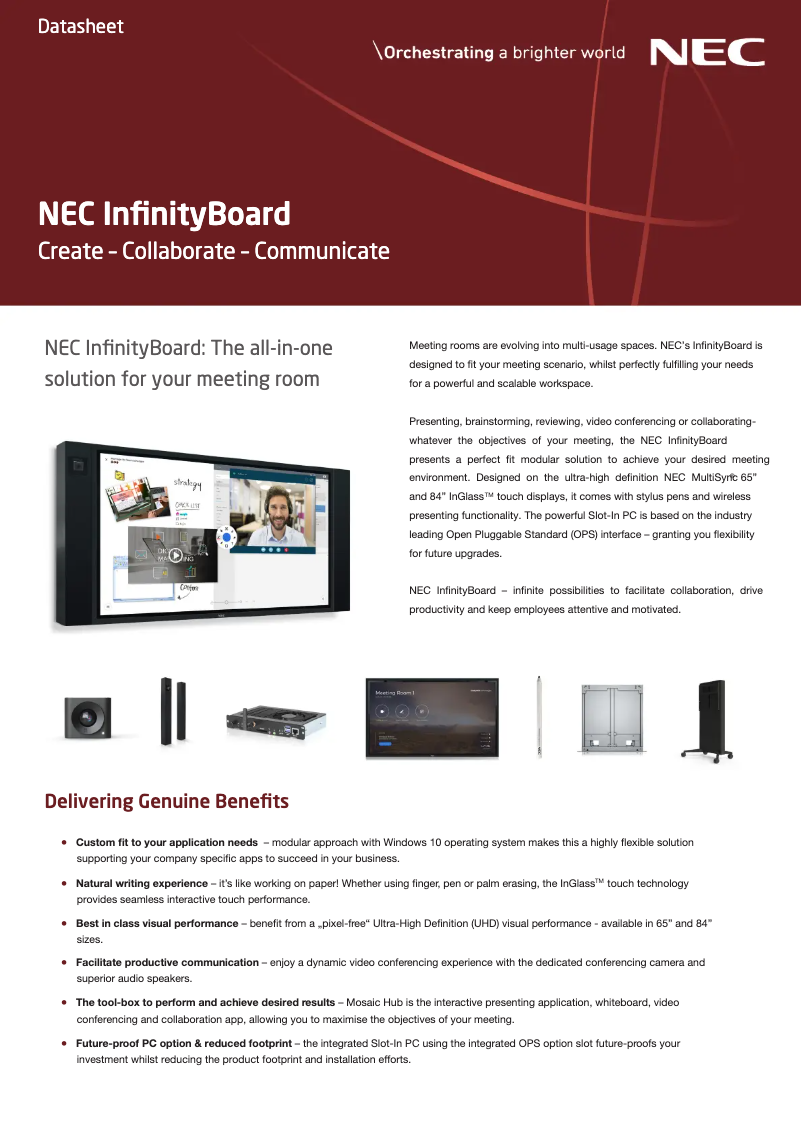 Page 1 de la notice Fiche technique NEC InfinityBoard 84″