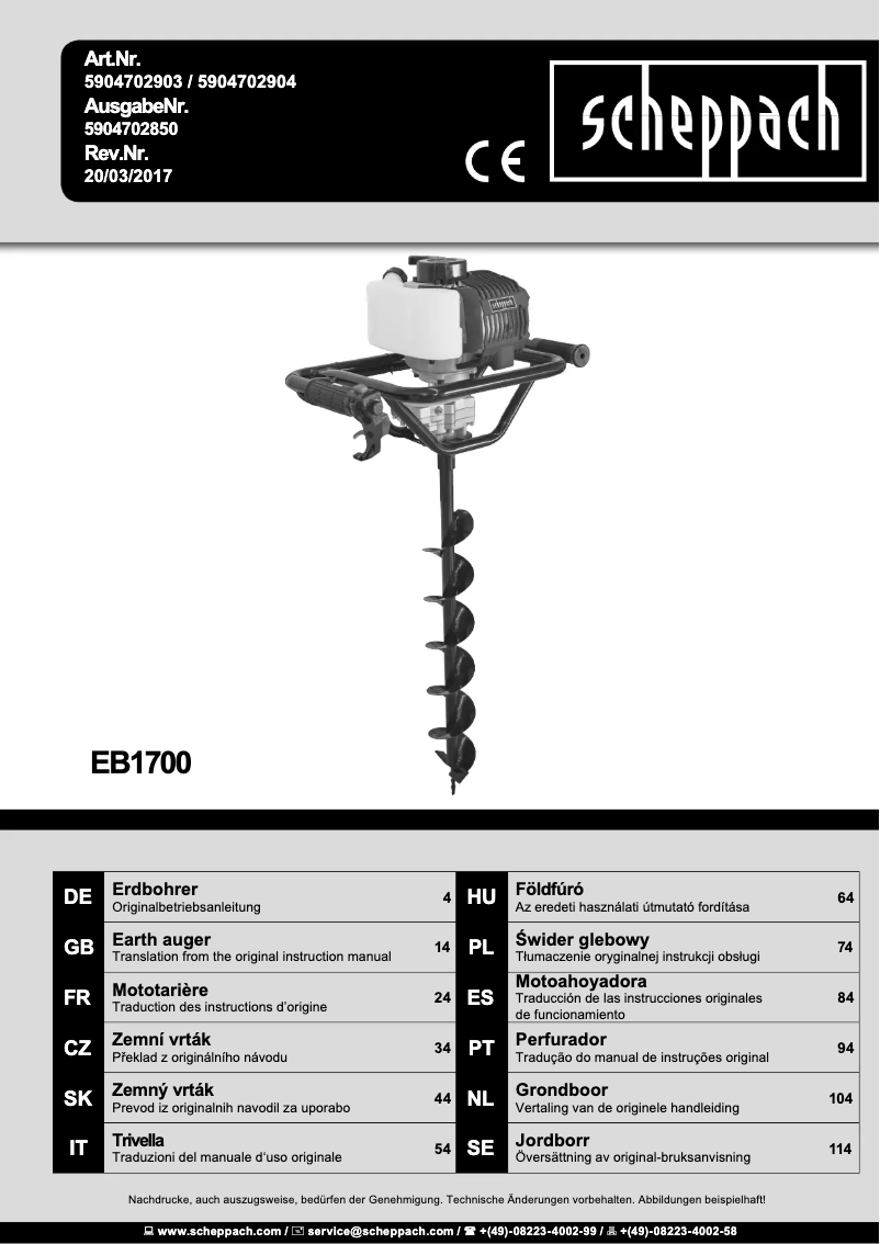 Page 1 de la notice Manuel utilisateur Scheppach EB1700