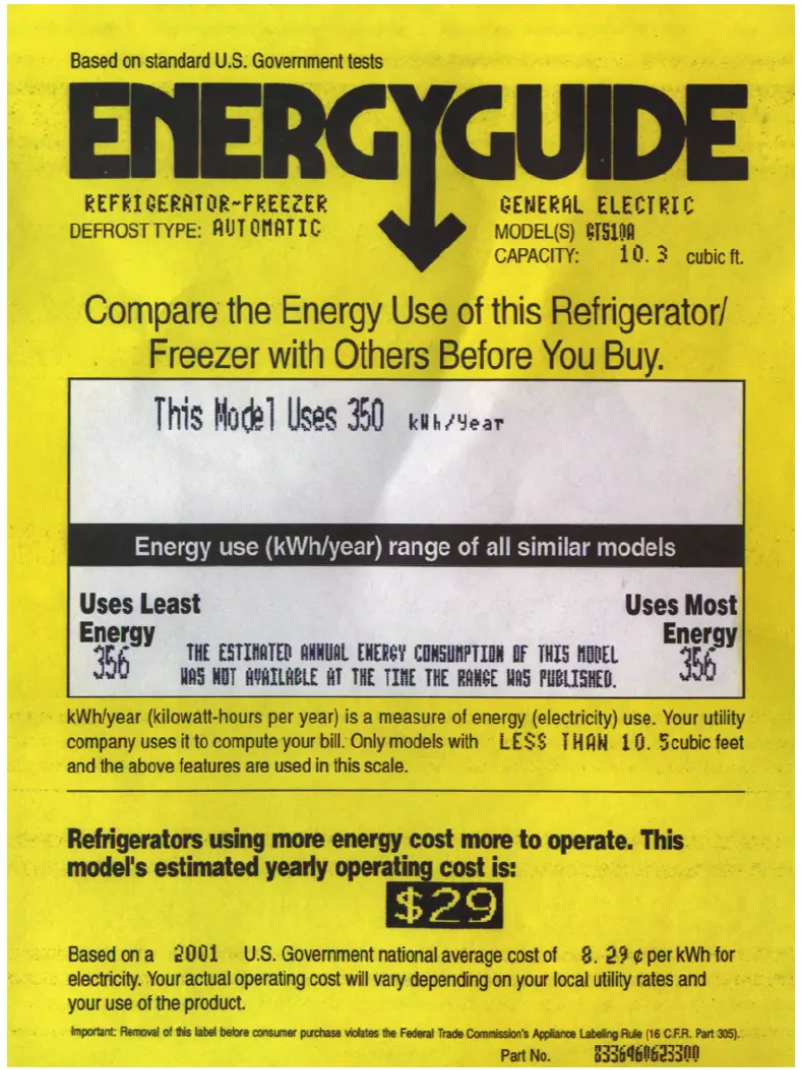 Page n°1 - Label énergétique GE GTS10AAMLWW