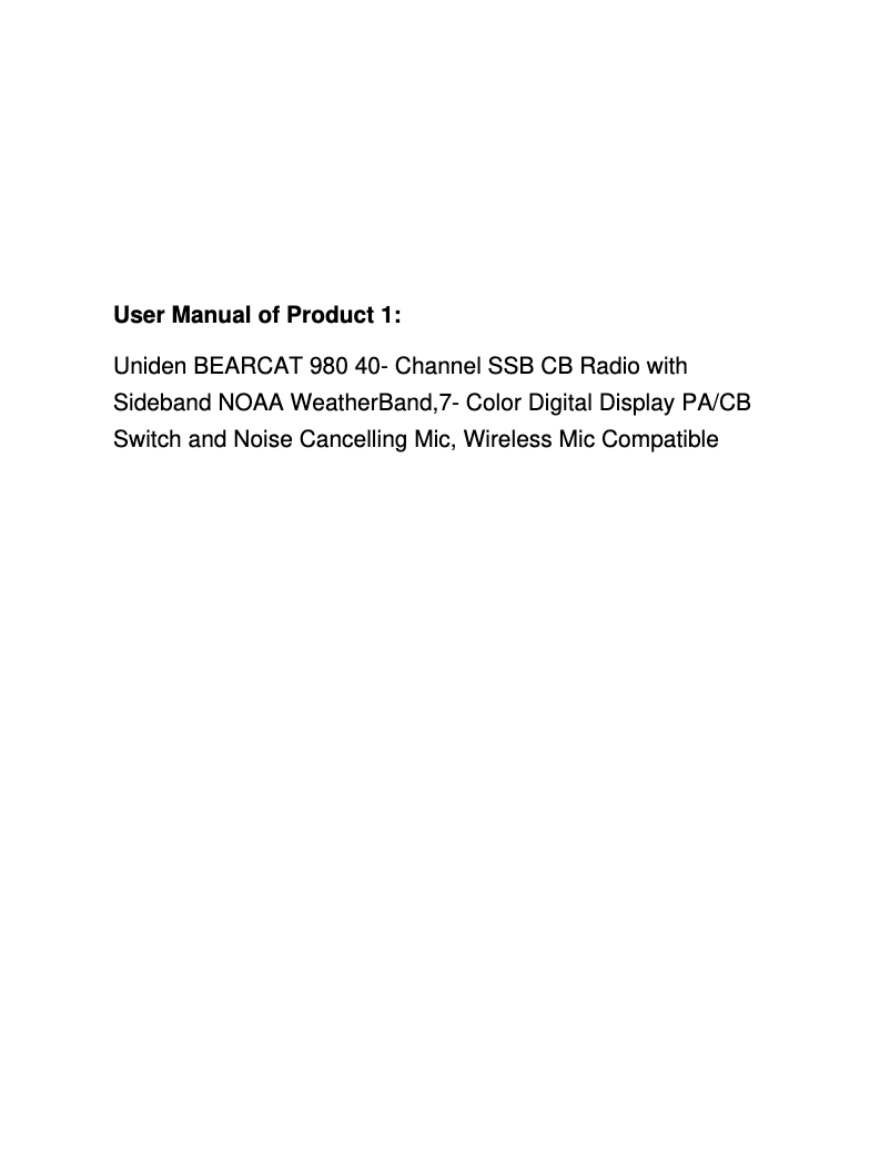 Page 1 of the manual User Manual Uniden BEARCAT 980