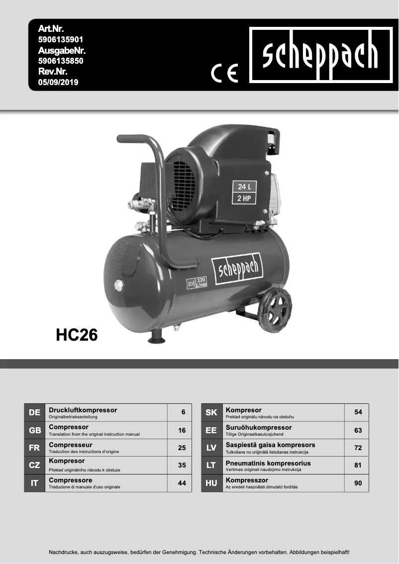 Page 1 de la notice Manuel utilisateur Scheppach HC26