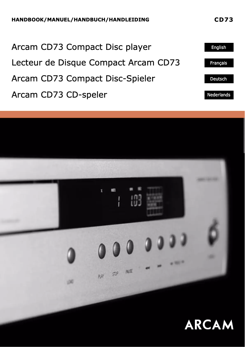 Page 1 de la notice Manuel utilisateur Arcam CD73 CD player & recorder