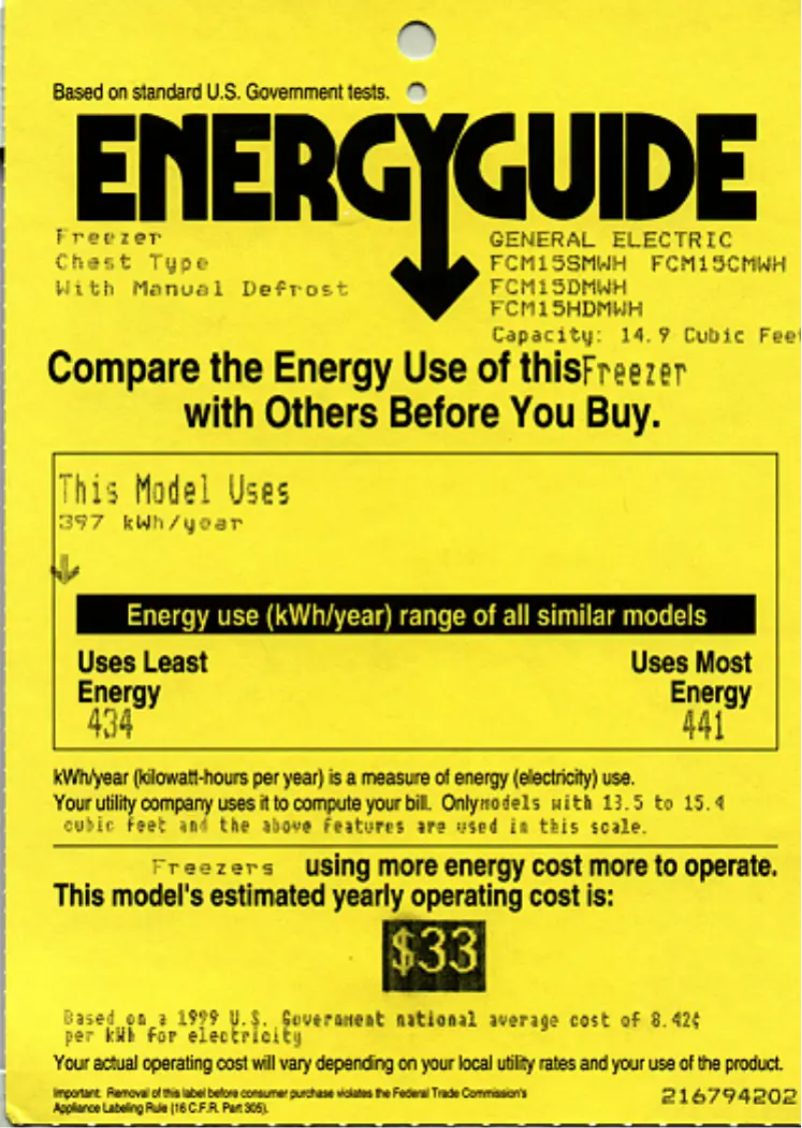 Page 1 de la notice Label énergétique GE FCM15HDMWH