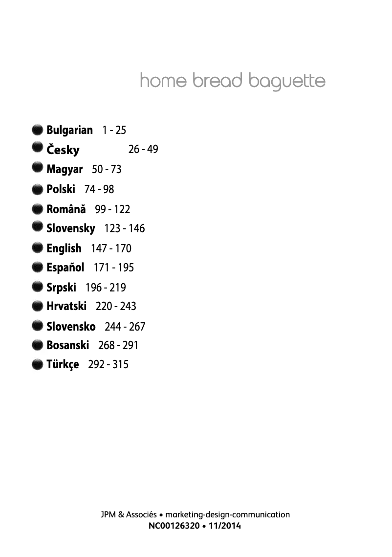 Page 1 de la notice Manuel utilisateur Tefal Home Bread Baguette PF6101