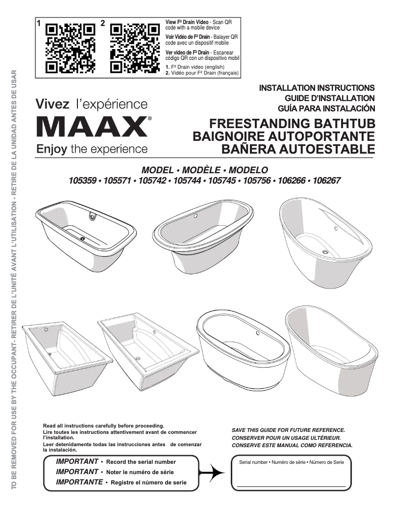 Page 1 de la notice Manuel utilisateur Maax 105742