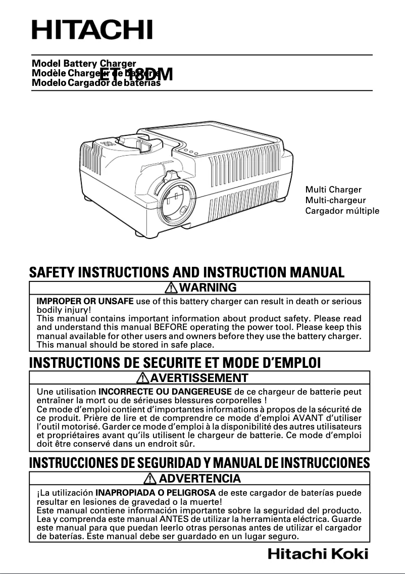 Page 1 de la notice Manuel utilisateur Hitachi ET 18DM
