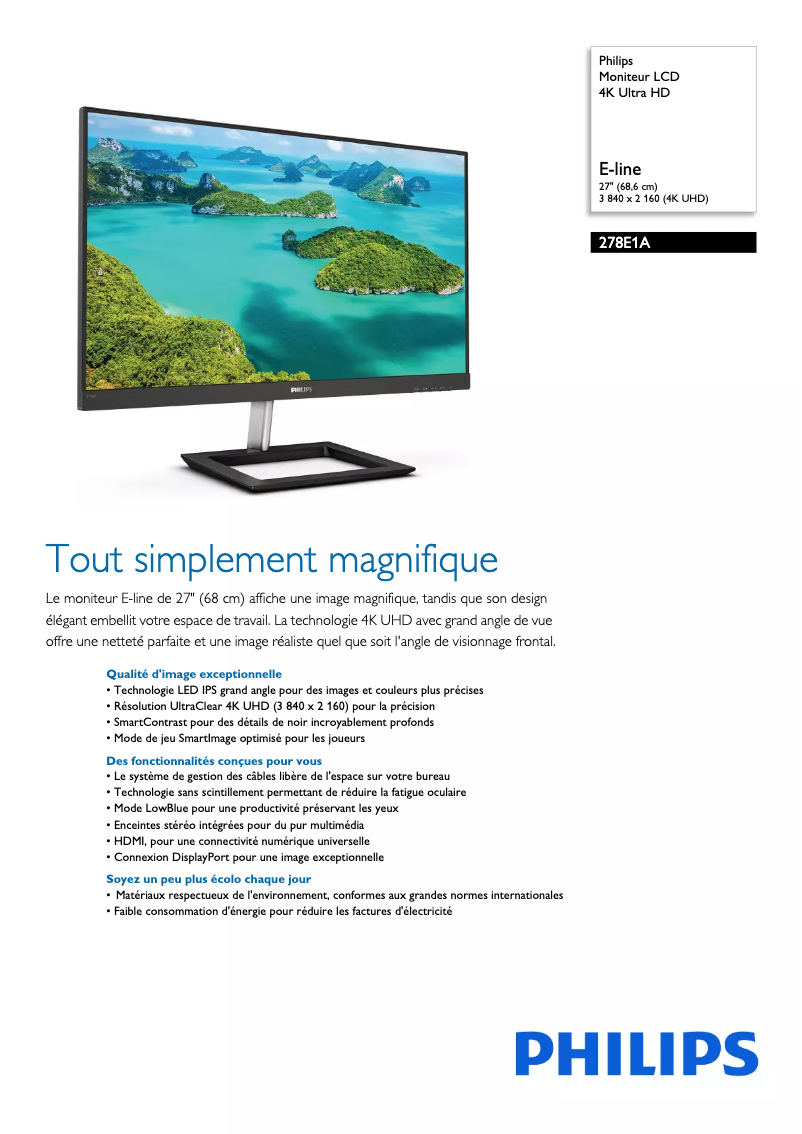 Page n°1 - Fiche technique Philips E Line 278E1A