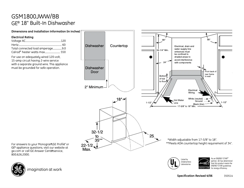 Page n°1 - Fiche technique GE GSM1800JBB