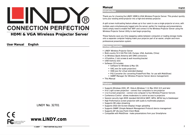 Page 1 de la notice Manuel utilisateur Lindy 32701