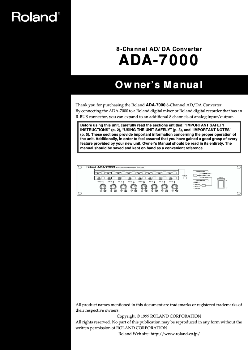 Page 1 de la notice Manuel utilisateur Roland ADA-7000