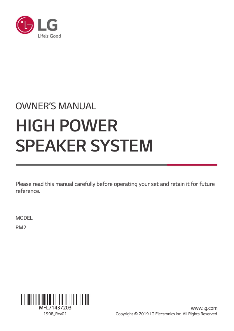 Page 1 de la notice Manuel utilisateur LG RM2