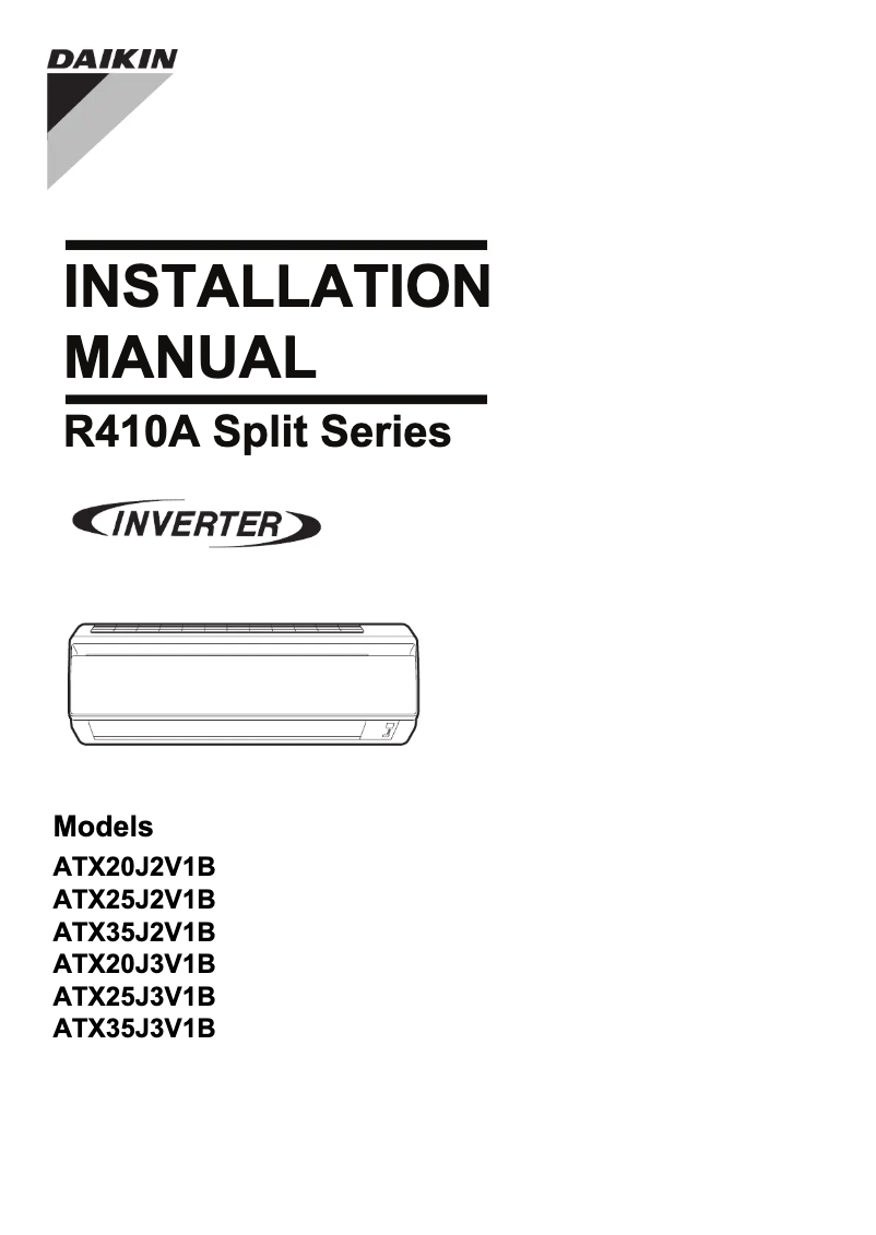 Page 1 de la notice Guide d'installation Daikin ATX20J3V1B