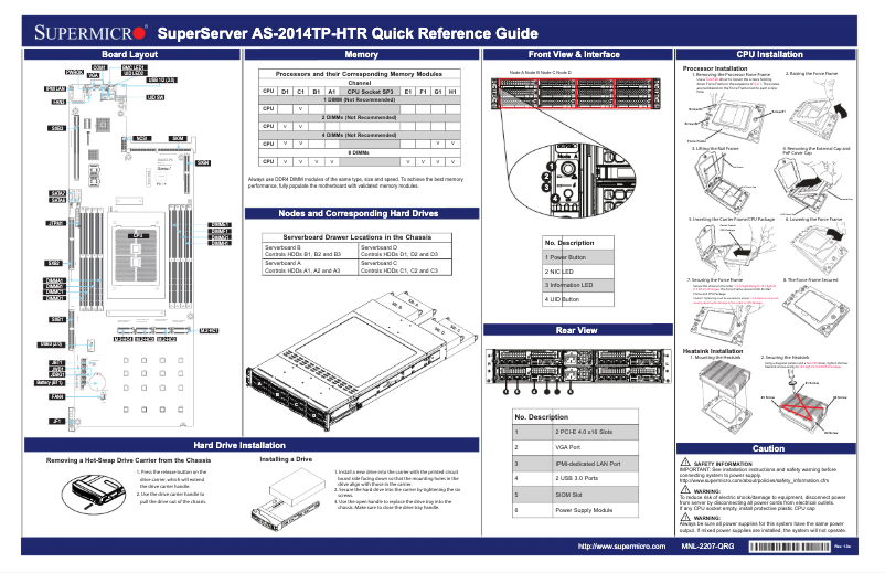 Page 1 de la notice Guide de démarrage rapide Supermicro A+ Server 2014TP-HTR