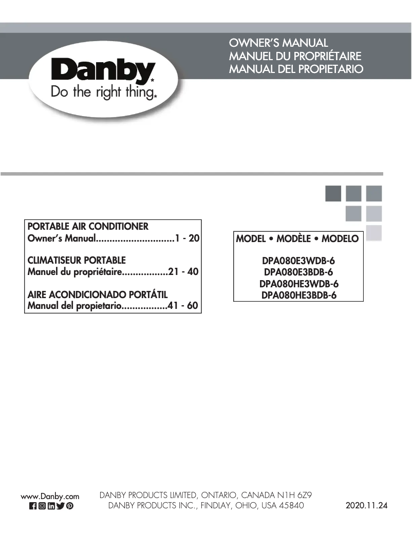 Page 1 de la notice Manuel utilisateur Danby DPA080HE3BDB-6