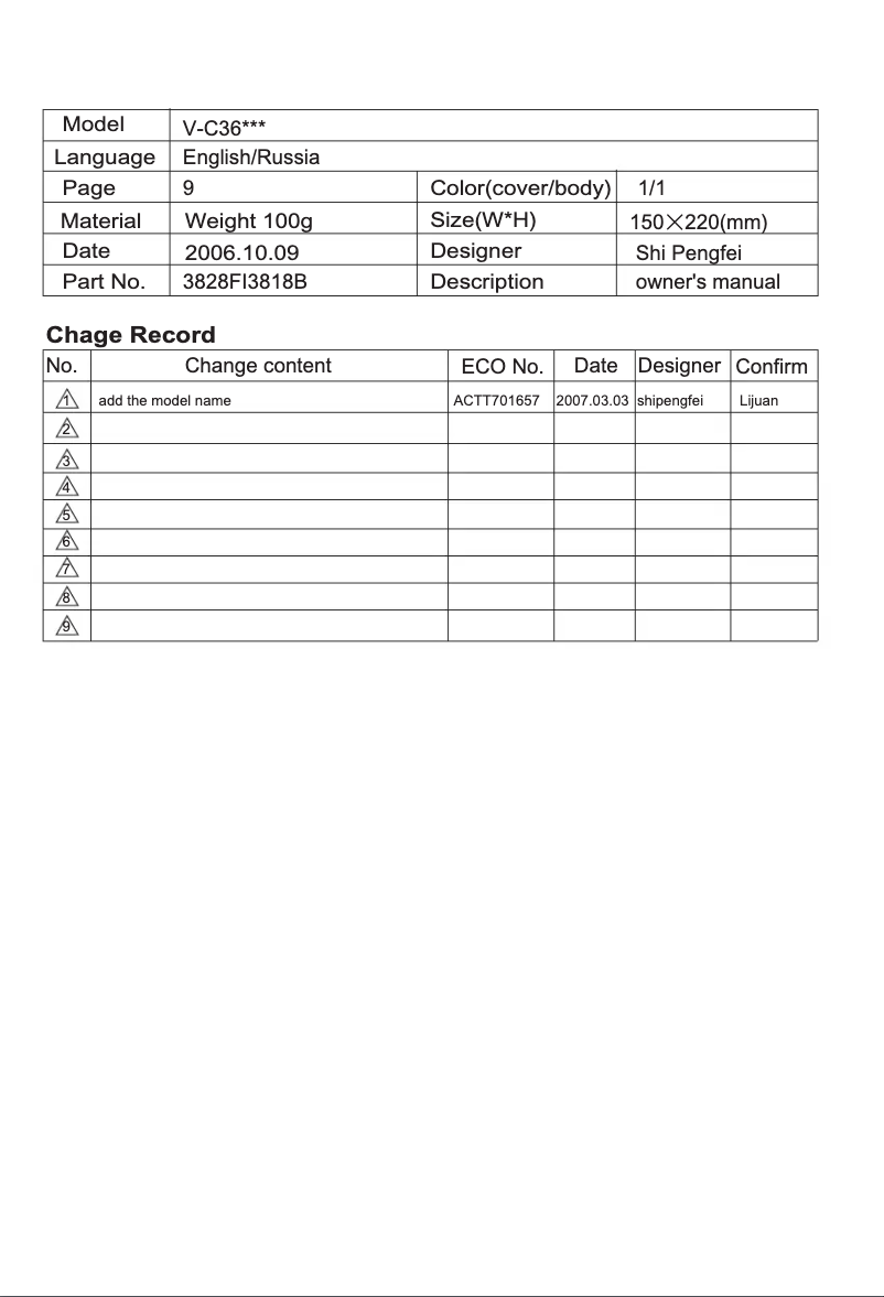 Page 1 de la notice Manuel utilisateur LG V-C3644HT