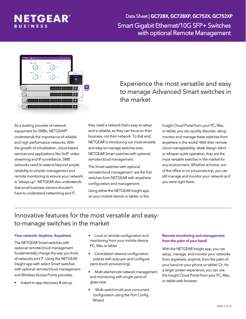 Page 1 of the manual Technical Sheet Netgear GC728X