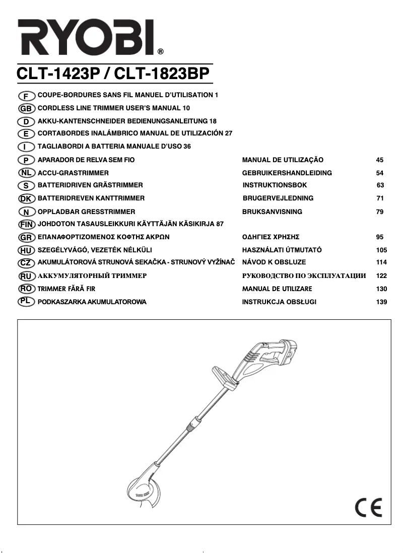 Page 1 de la notice Manuel utilisateur RYOBI CLT1423P