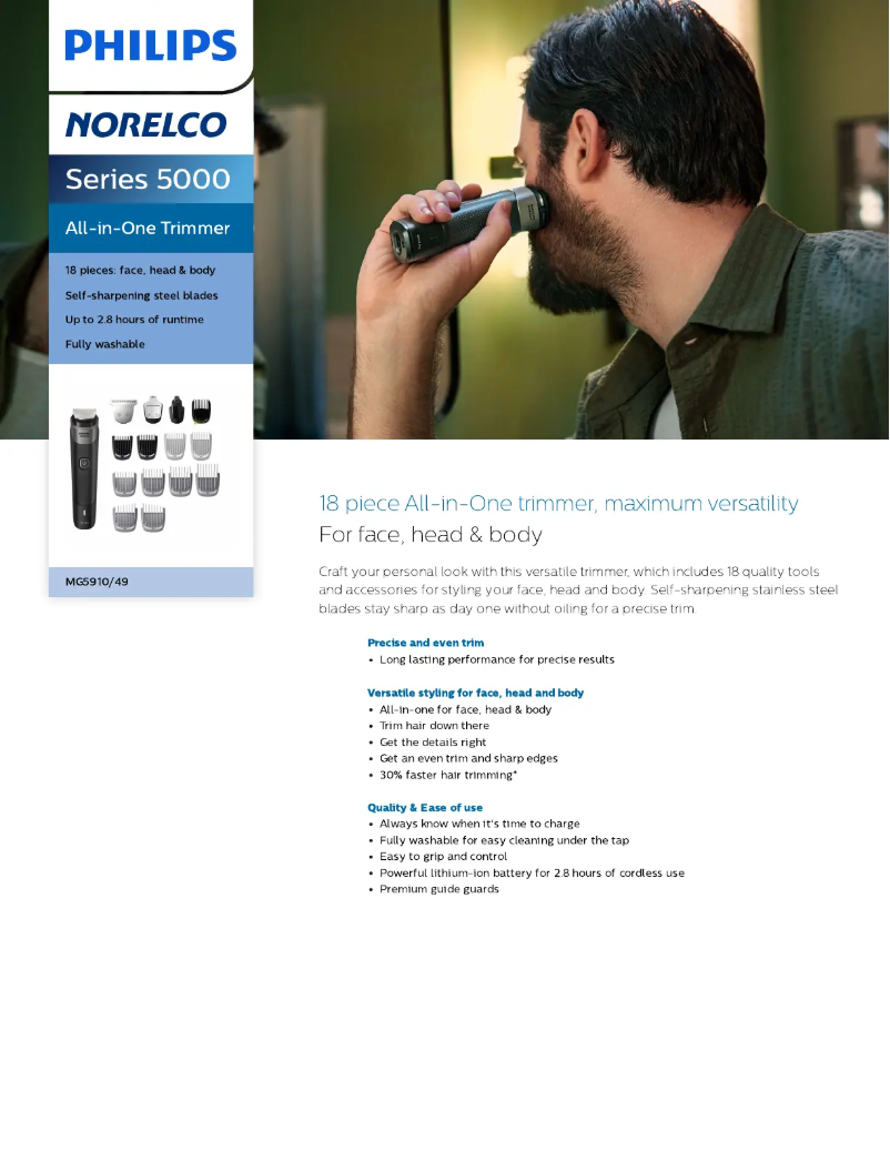Page 1 de la notice Fiche technique Philips Norelco MG5910