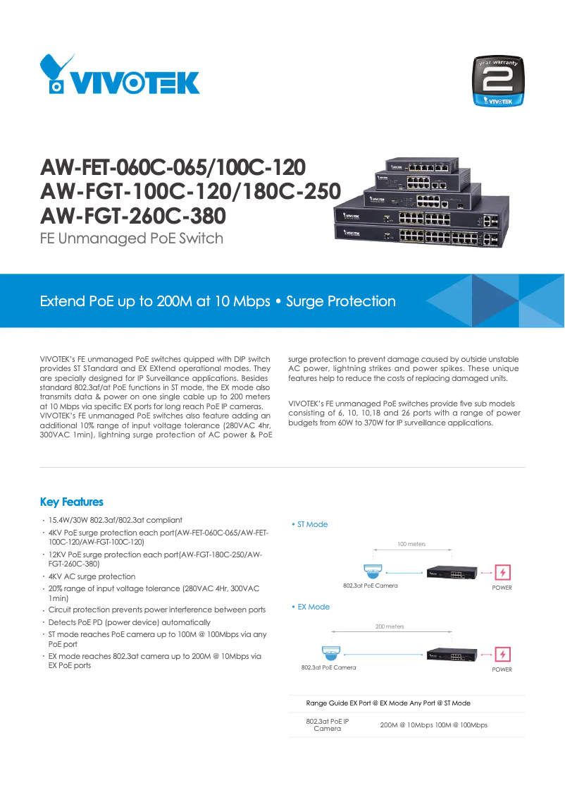 Page 1 de la notice Fiche technique Vivotek AW-FGT-260F-380