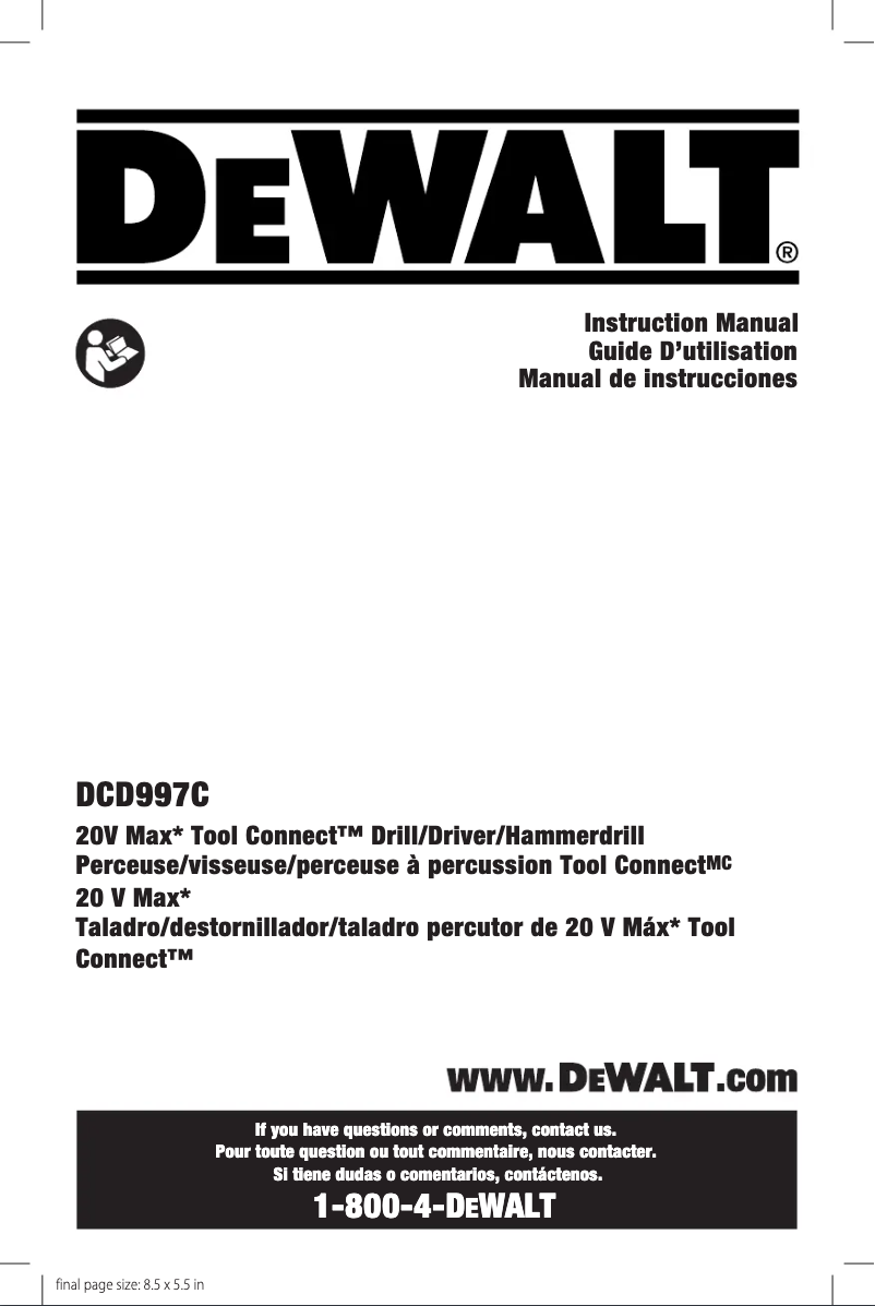 Page 1 of the manual User Manual DeWalt DCD997C