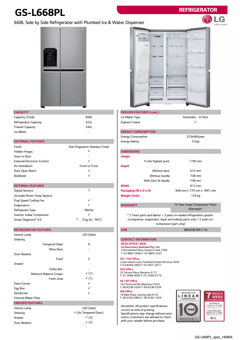Page 1 of the manual Technical Sheet LG GS-L668PL