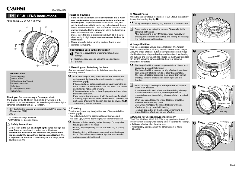 Page 1 de la notice Manuel utilisateur Canon EF-M 15-45mm f/3.5-5.6 IS STM