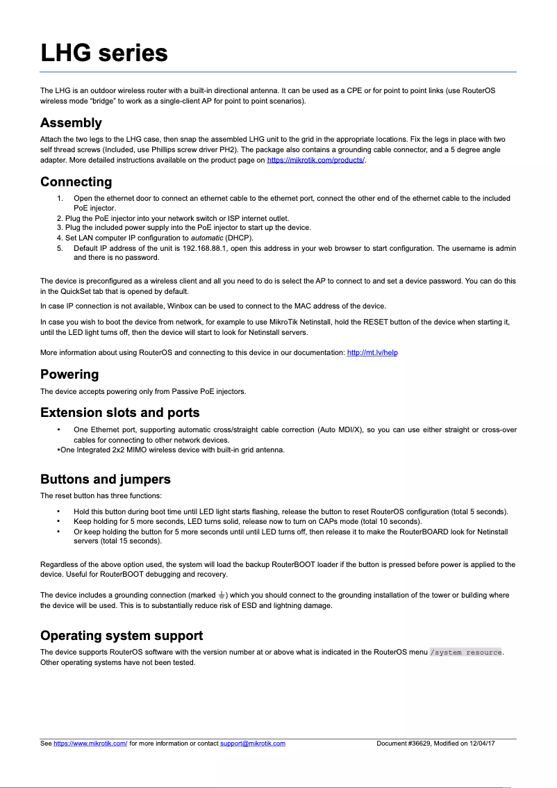 Page 1 de la notice Mode d'emploi Mikrotik LHG XL 2