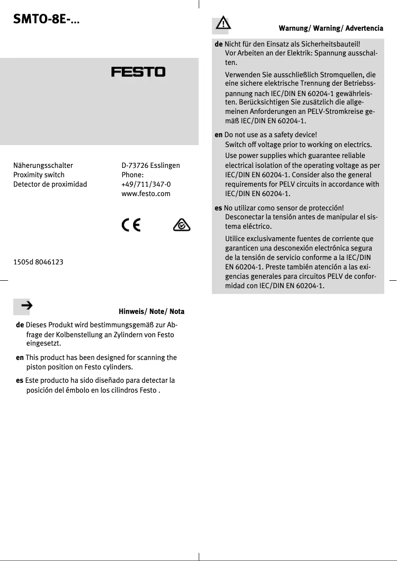 Page 1 de la notice Manuel utilisateur Festo SMTO-8E-NS-M12-LED-24
