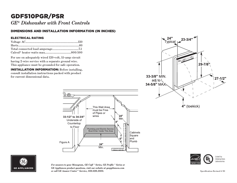 Page 1 of the manual Technical Sheet GE GDF510PGRBB