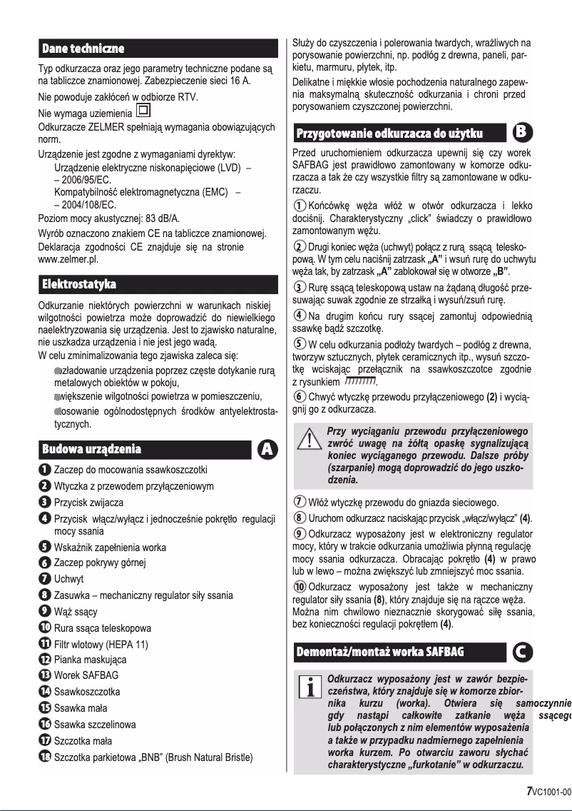 Página 1 del manual Manual de usuario Zelmer Roto VC1001.0 SK