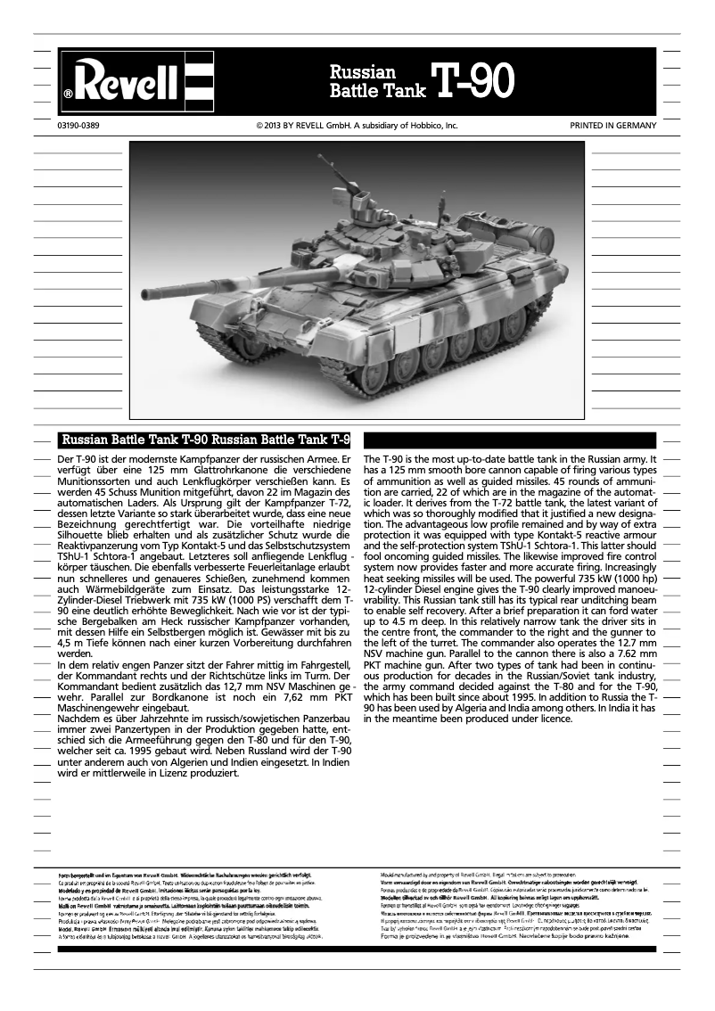 Page 1 de la notice Manuel utilisateur Revell Tank T-90