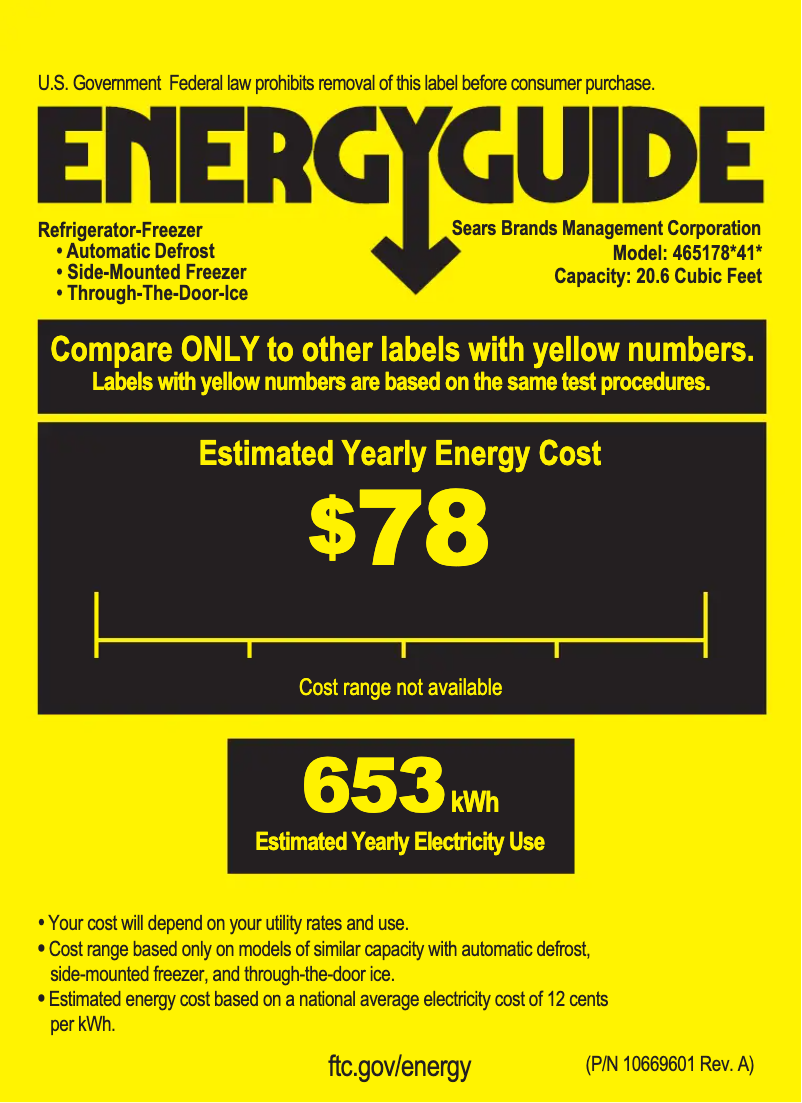 Page 1 de la notice Label énergétique Kenmore 51783