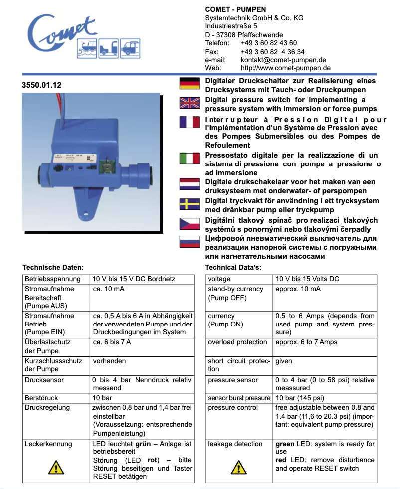 Page 1 de la notice Manuel utilisateur Comet 3550.01.12