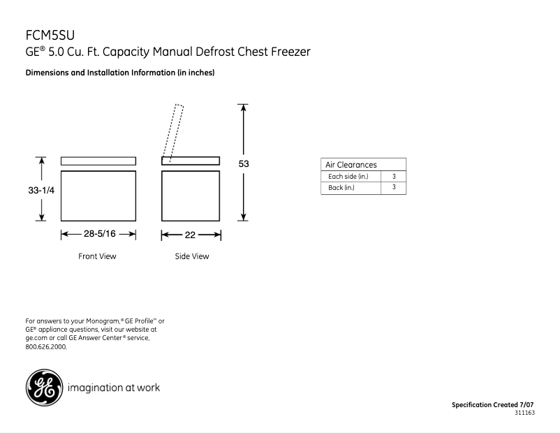 Page 1 de la notice Fiche technique GE FCM5SUWW