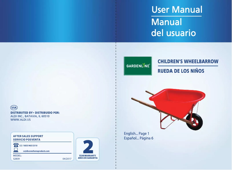 Page 1 de la notice Manuel utilisateur Gardenline Children's Wheelbarrow 52839