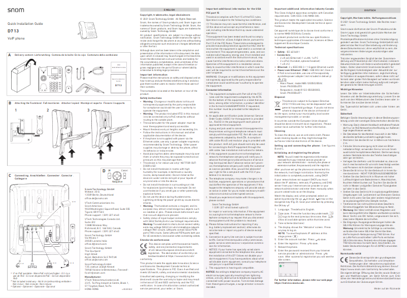 Page 1 de la notice Guide de démarrage rapide Snom D713