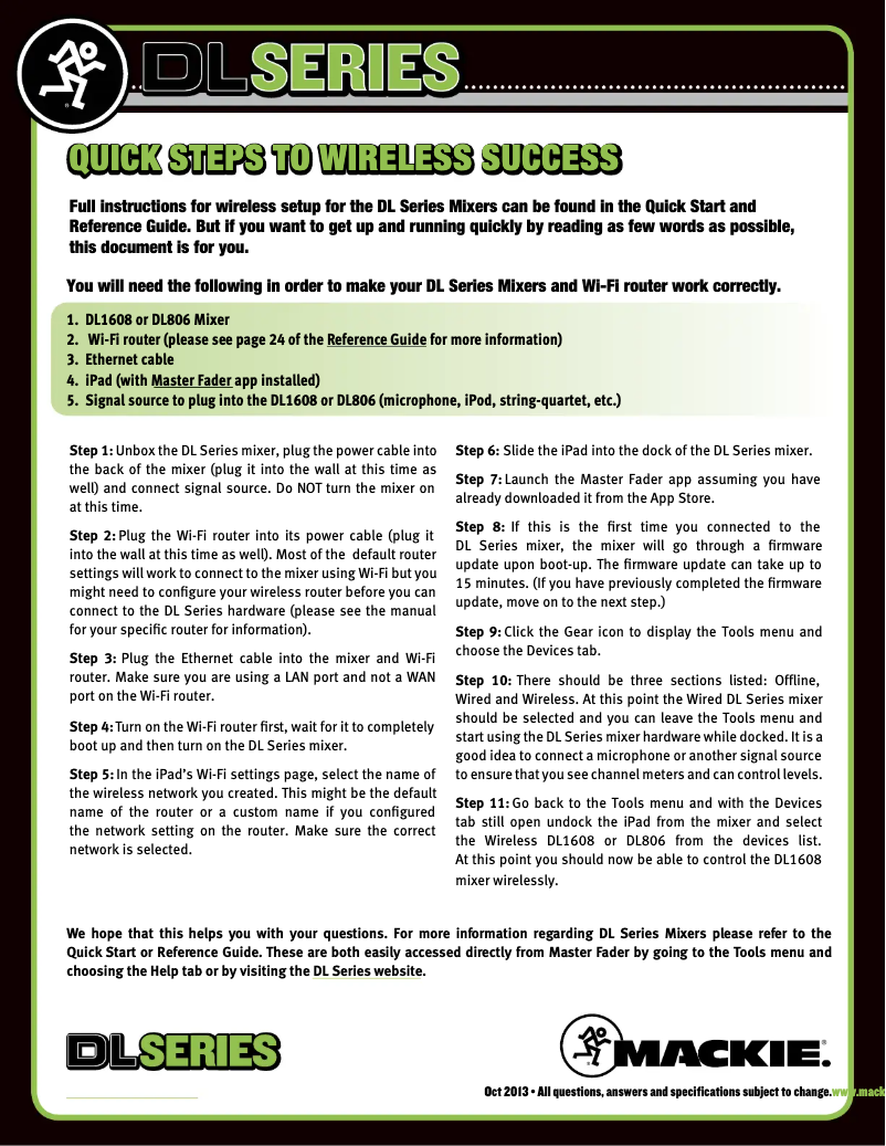 Page 1 de la notice Guide de démarrage rapide Mackie DL32R