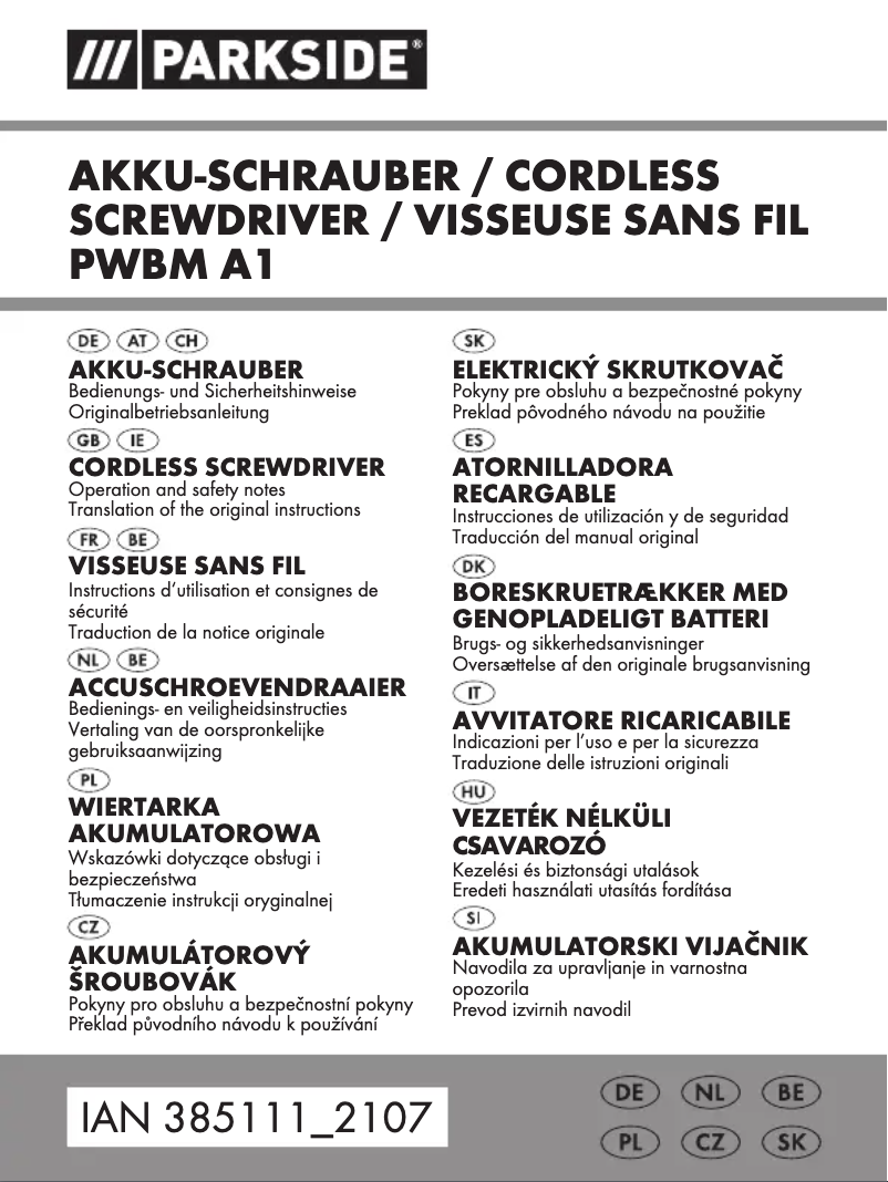Page 1 de la notice Manuel utilisateur Parkside PWBM A1