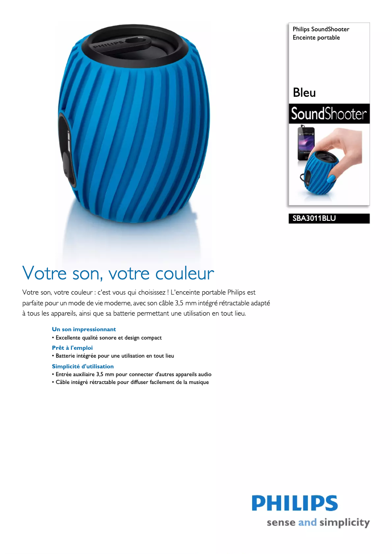 Page 1 de la notice Fiche technique Philips SoundShooter SBA3011