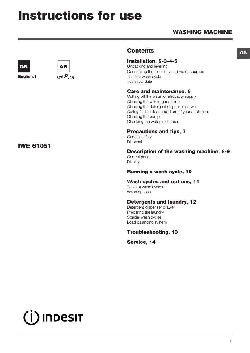 Page n°1 - Mode d'emploi Indesit IWE 61051 C ECO GCC
