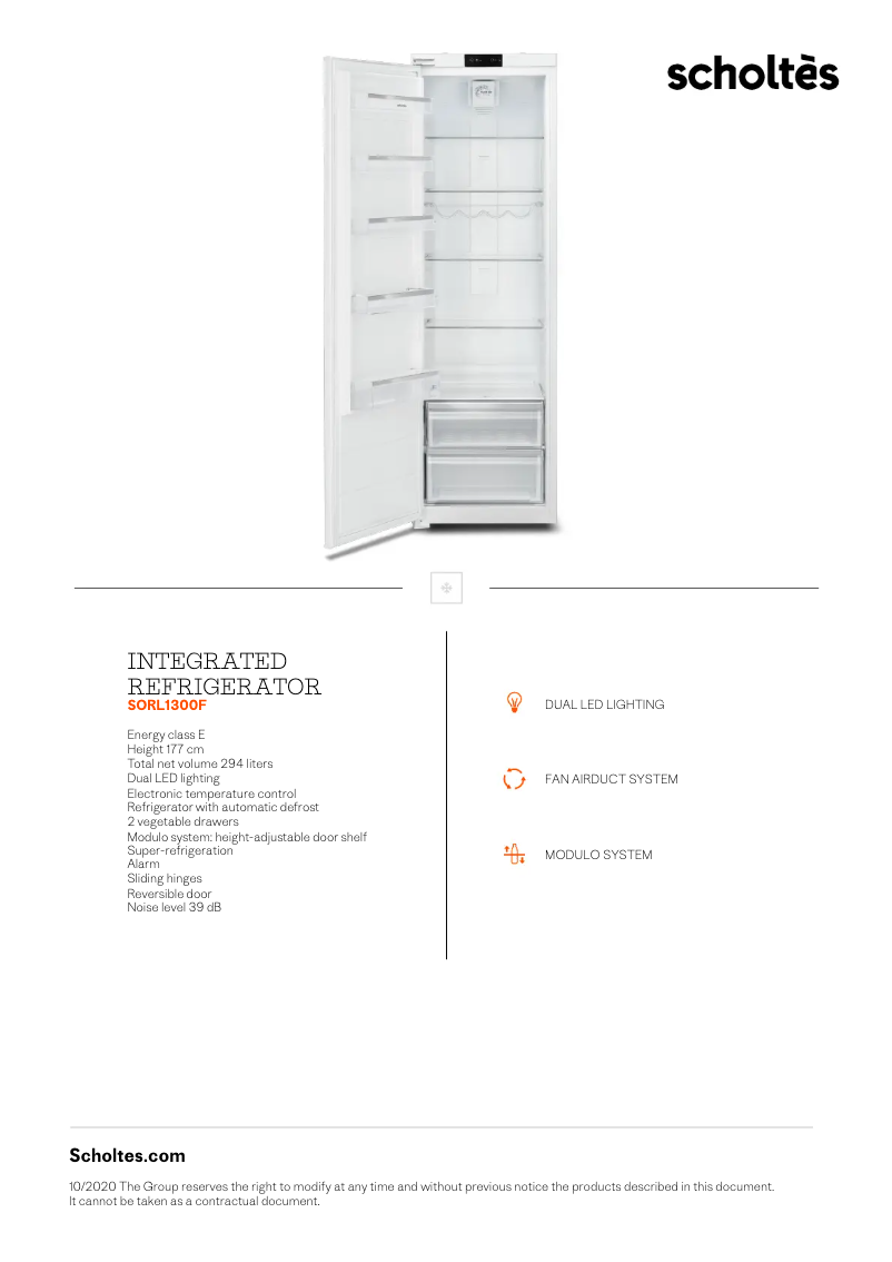 Page 1 de la notice Fiche technique Scholtès SORL1300F
