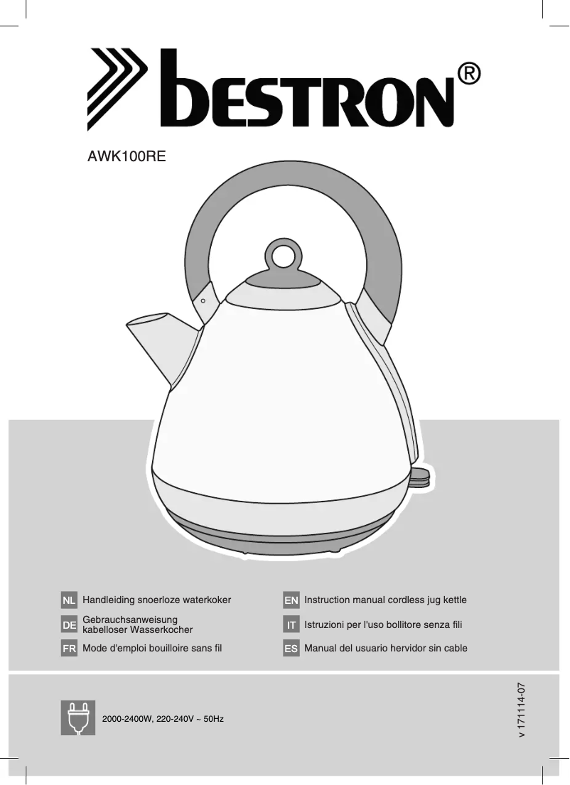 Page 1 de la notice Manuel utilisateur Bestron AWK100RE