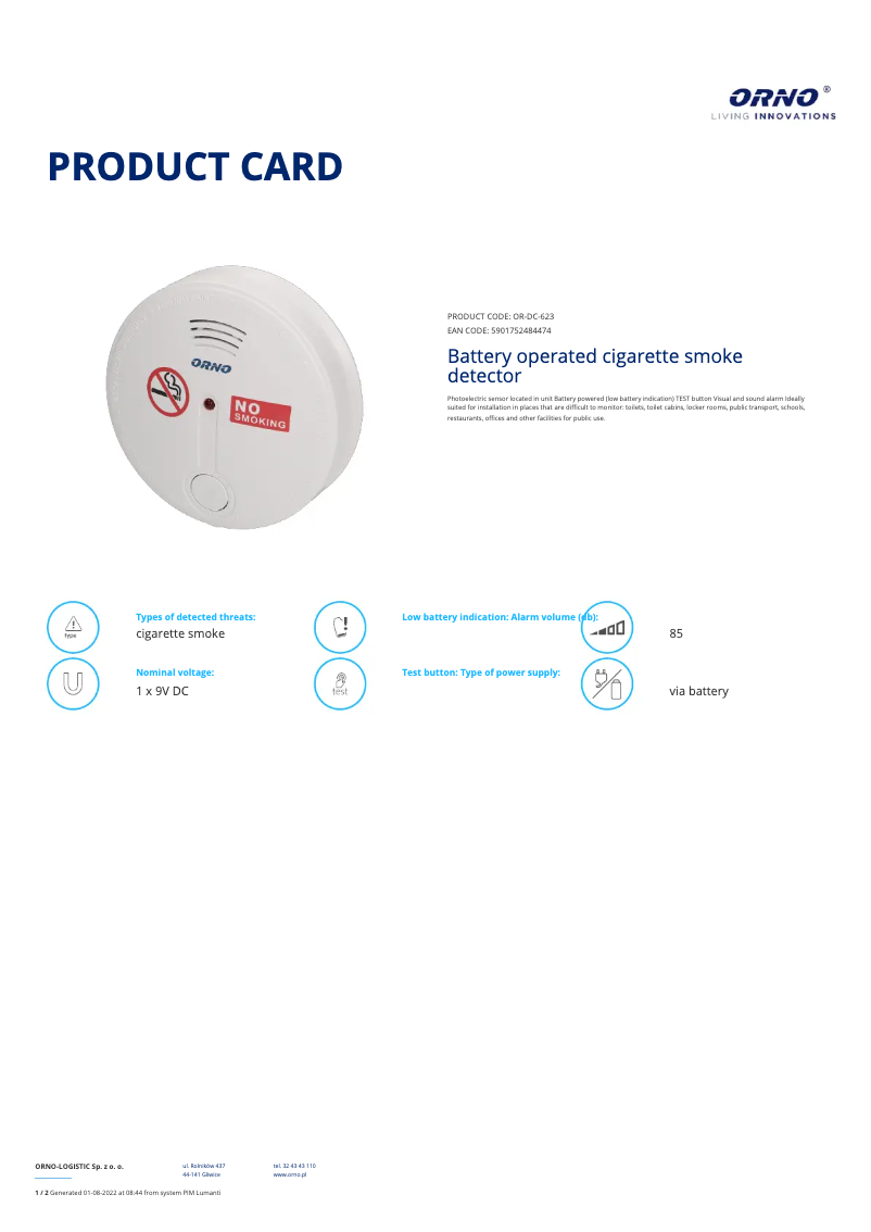 Page 1 of the manual Technical Sheet ORNO OR-DC-623