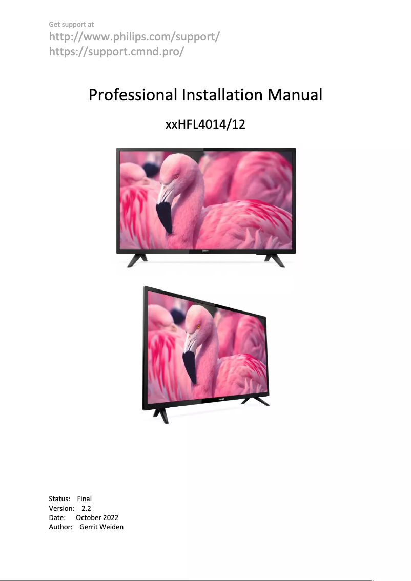 Page 1 of the manual Installation Guide Philips 50HFL4014