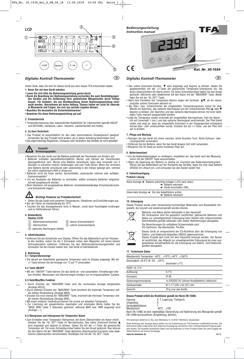 Page 1 de la notice Manuel utilisateur TFA LT-102